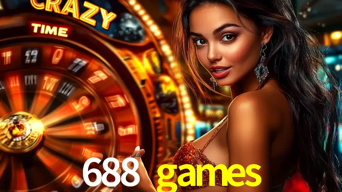 Mulher ao lado da roda de prêmios do jogo de cassino ao vivo Crazy Time, um dos shows de jogos mais emocionantes oferecidos pela plataforma de apostas 688 games.