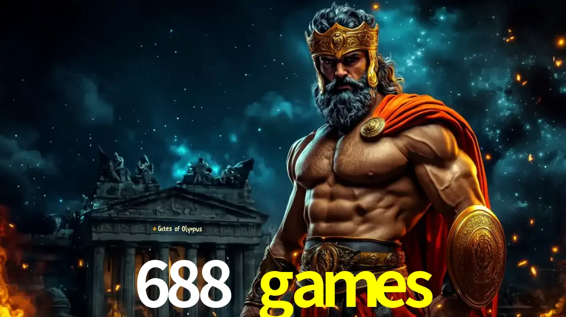 O poderoso Zeus do jogo de slot Gates of Olympus em frente ao seu templo, pronto para lançar multiplicadores divinos e prêmios épicos no cassino online 688 games.