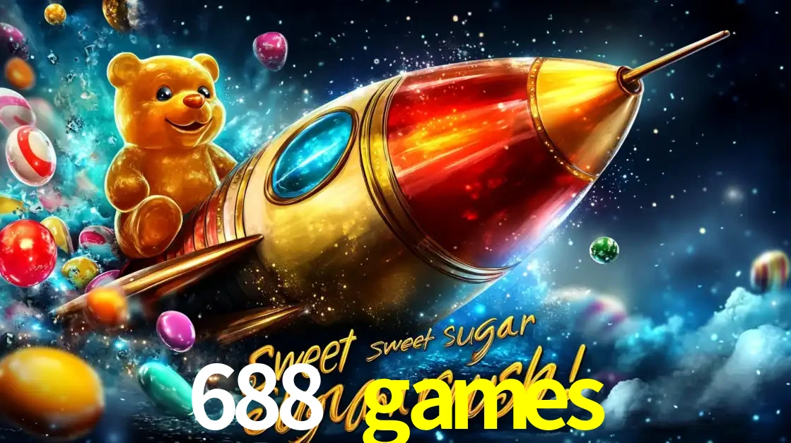 Arte promocional do jogo de slot Sugar Rush, com um urso de pelúcia em um foguete viajando pelo espaço de doces, um dos jogos divertidos disponíveis no cassino 688 games.