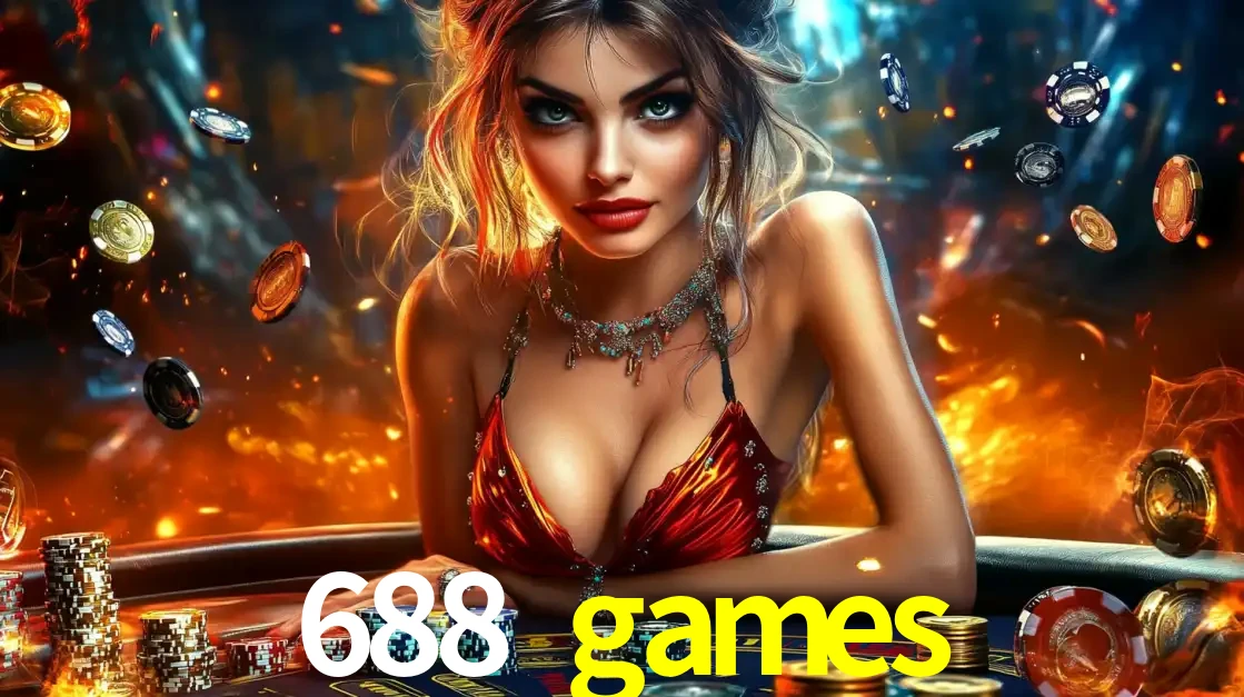 Mulher em uma mesa de cassino com pilhas de fichas e um fundo de fogo, pronta para uma rodada de altas apostas nos jogos de mesa emocionantes do cassino 688 games.