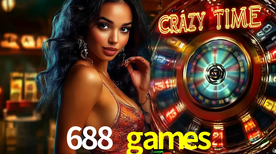 Mulher elegante ao lado da vibrante roda da fortuna do jogo de cassino ao vivo Crazy Time, um dos game shows mais populares e cheios de prêmios do 688 games.